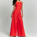 Women Backless Simple Solid Jumpsuits - 01 Red / XL