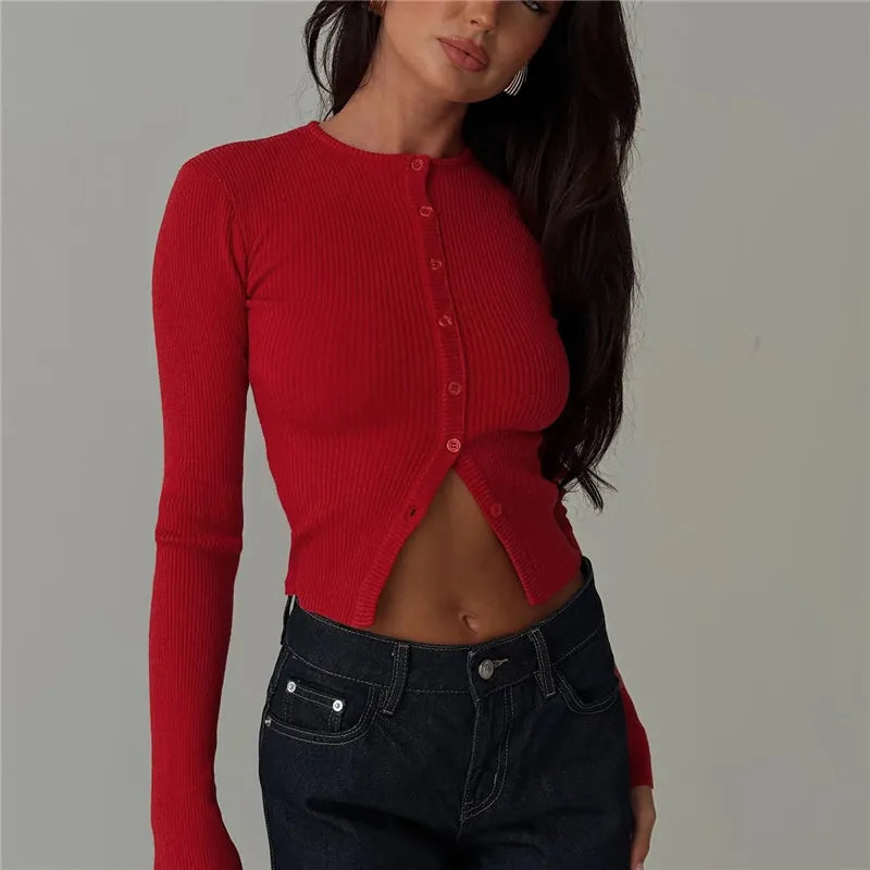 Women Basic Cardigan Slim Fit T Shirt Blouse