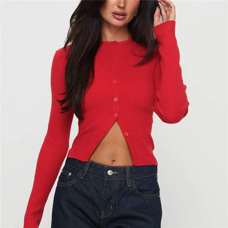 Women Basic Cardigan Slim Fit T Shirt Blouse - D / L