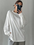 Women Basic Long Sleeve Loose O-neck T-shirt - M / WHITE - Other