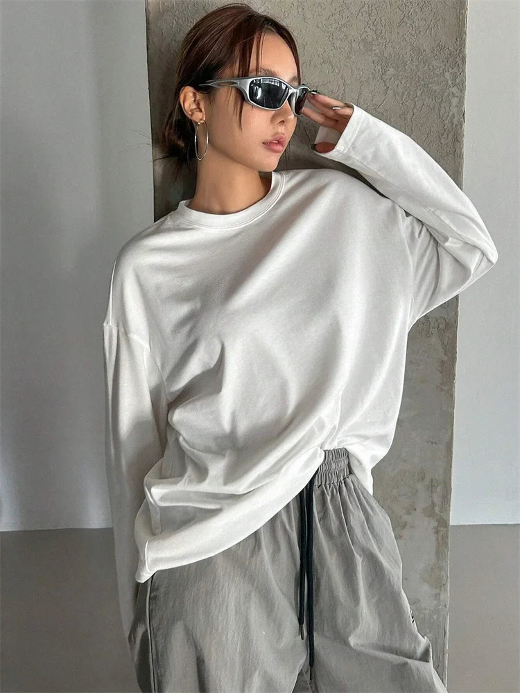 Women Basic Long Sleeve Loose O-neck T-shirt - Other