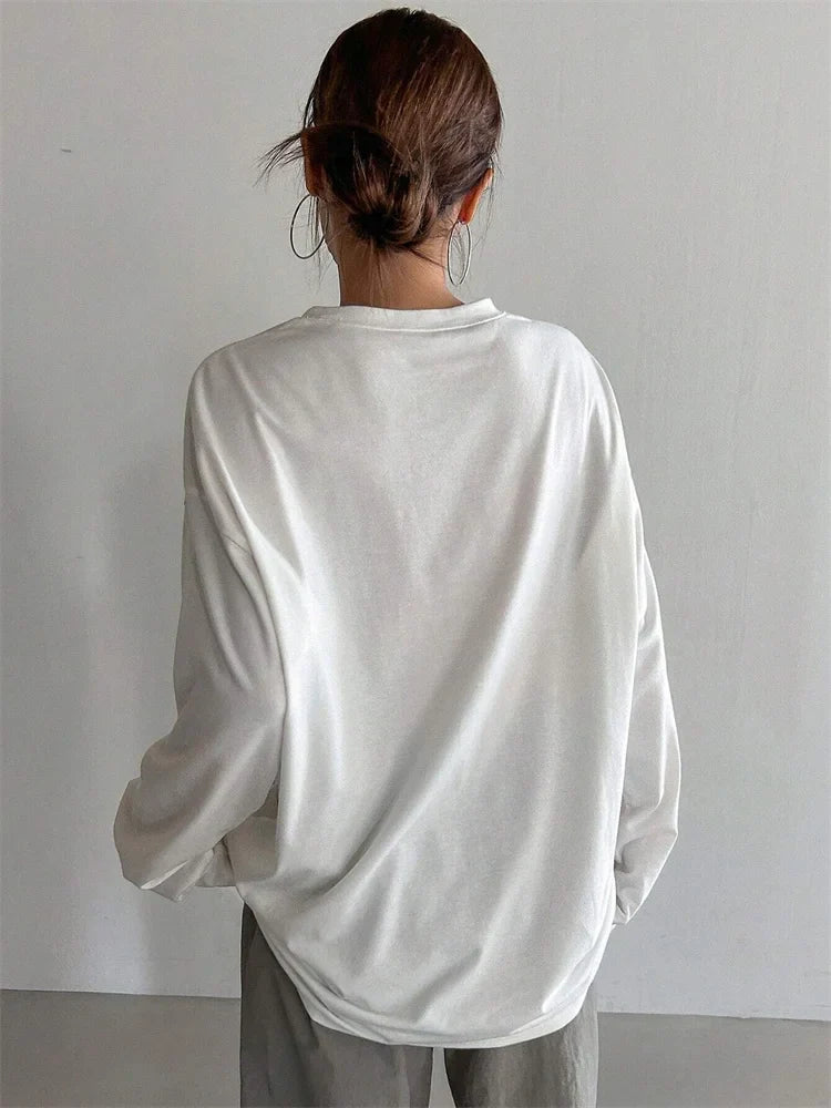 Women Basic Long Sleeve Loose O-neck T-shirt - Other