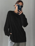Women Basic Long Sleeve Loose O-neck T-shirt - XL / black - Other