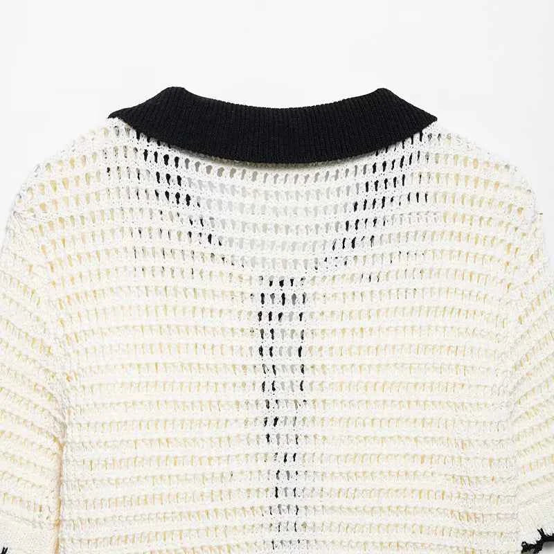 Women Beige Bow Lace Up Knitted Sweater