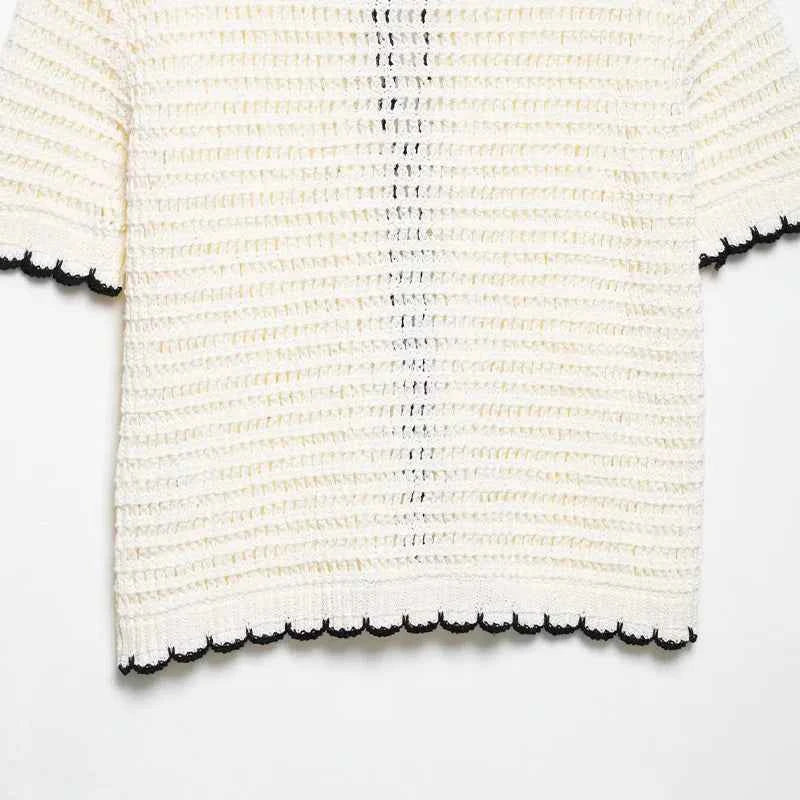 Women Beige Bow Lace Up Knitted Sweater