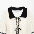 Women Beige Bow Lace Up Knitted Sweater