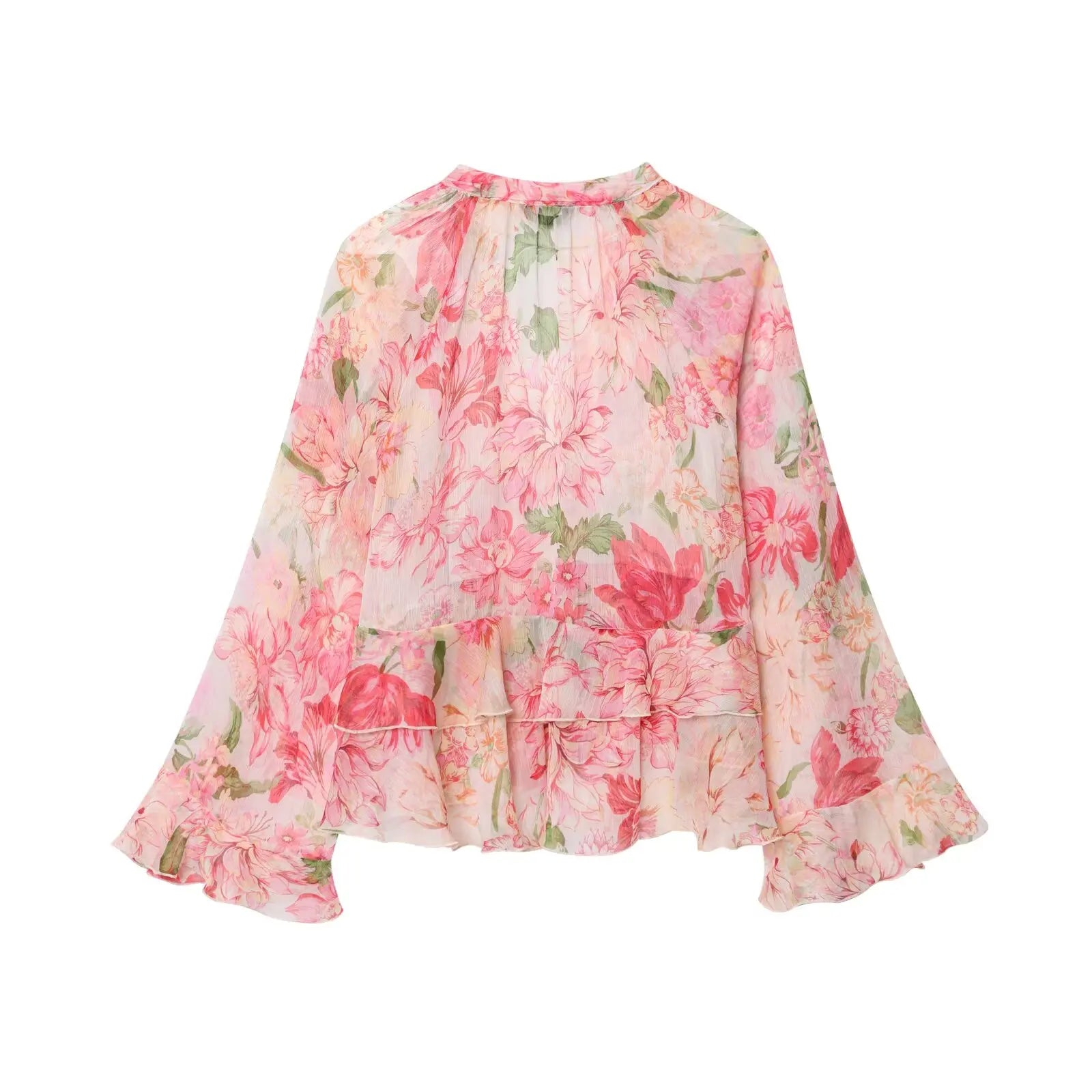 Women Blouse V-Neck Tiered Long Sleeve Loose Shirts Vintage Style