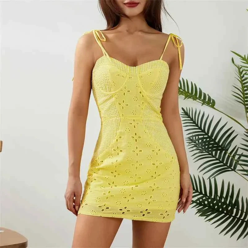 Women Bodycon Cutout Floral Plaid Patchwork Sling Dress