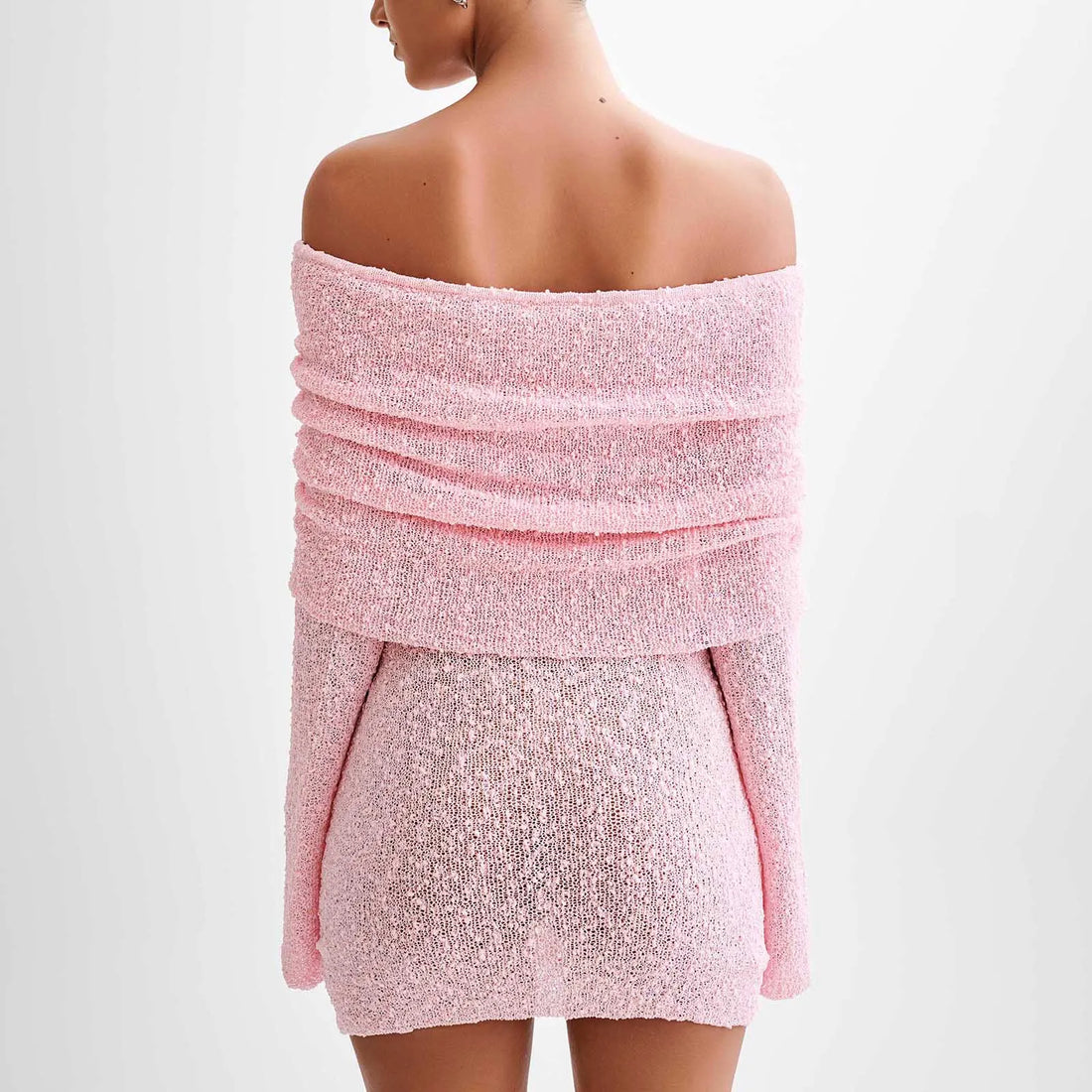 Women Bodycon Knitted Mini Dress - Pink / M