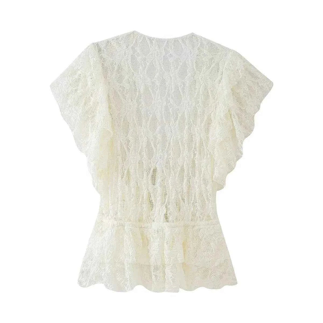 Women Bow Layered Lace Shirt Hollow V-neck