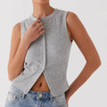 Women Button Down Tank Vest Casual