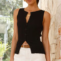 Women Button Down Vest Ribbed Summer Tank Top