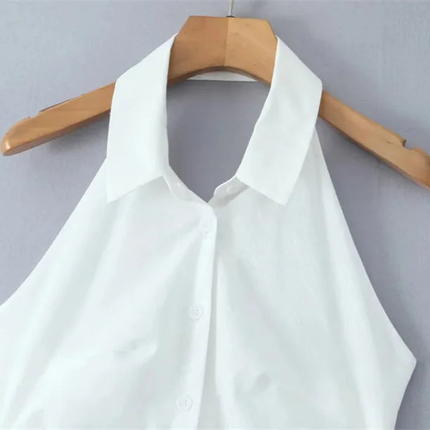 Women Button Up White Sleeveless Maxi Dress