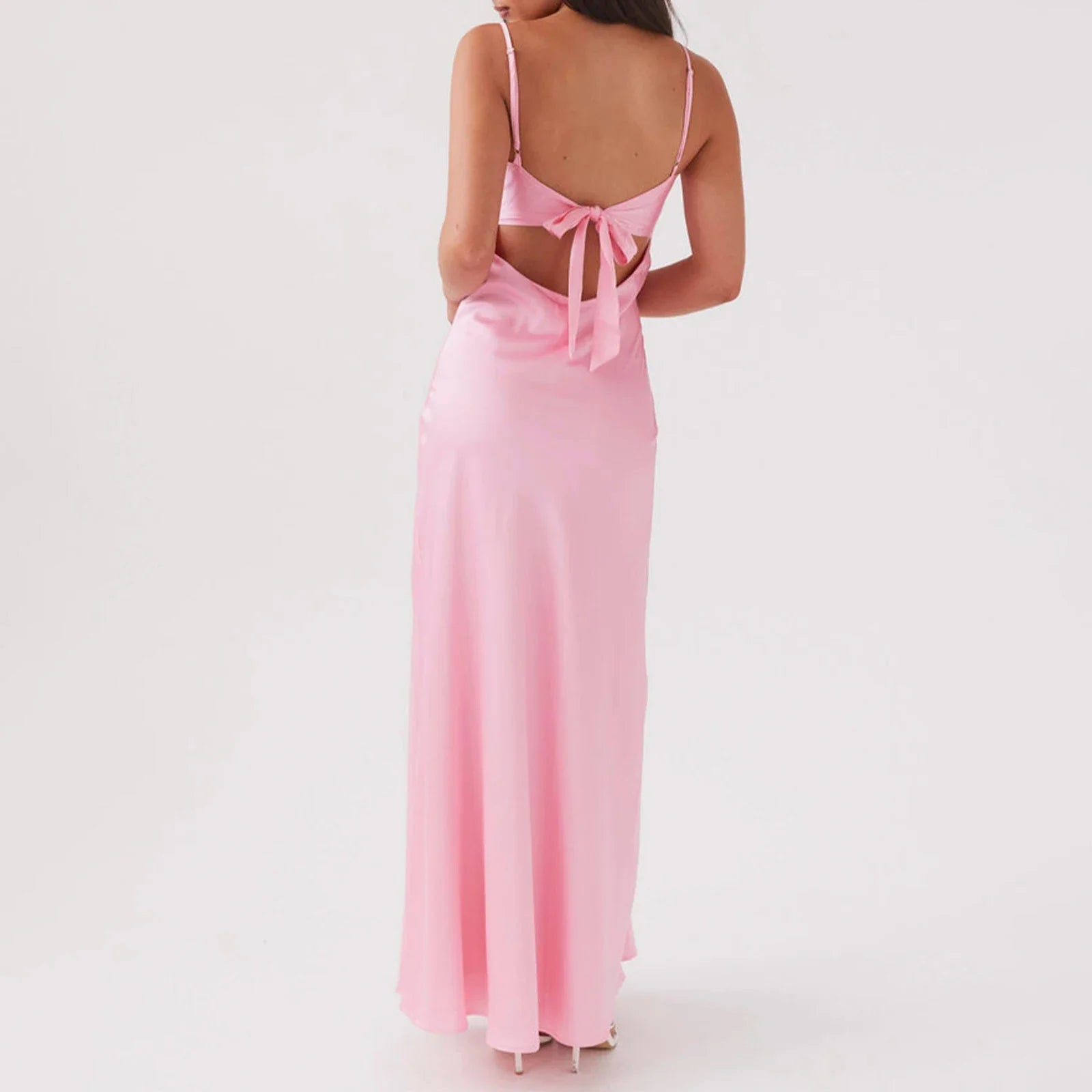 Women Cami Dress Solid Color Sleeveless Tie-Up Front Backless