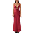 Women Cami Dress Solid Color Sleeveless Tie-Up Front Backless - Burgundy / L