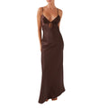 Women Cami Dress Solid Color Sleeveless Tie-Up Front Backless - Coffee / L