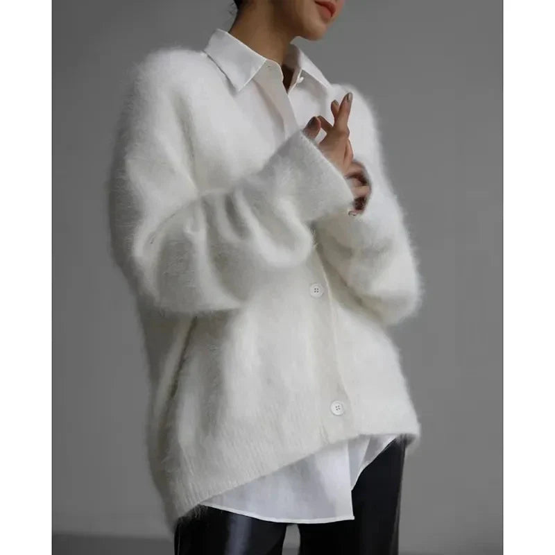 Women Cardigan Sweater Jacket - White / M