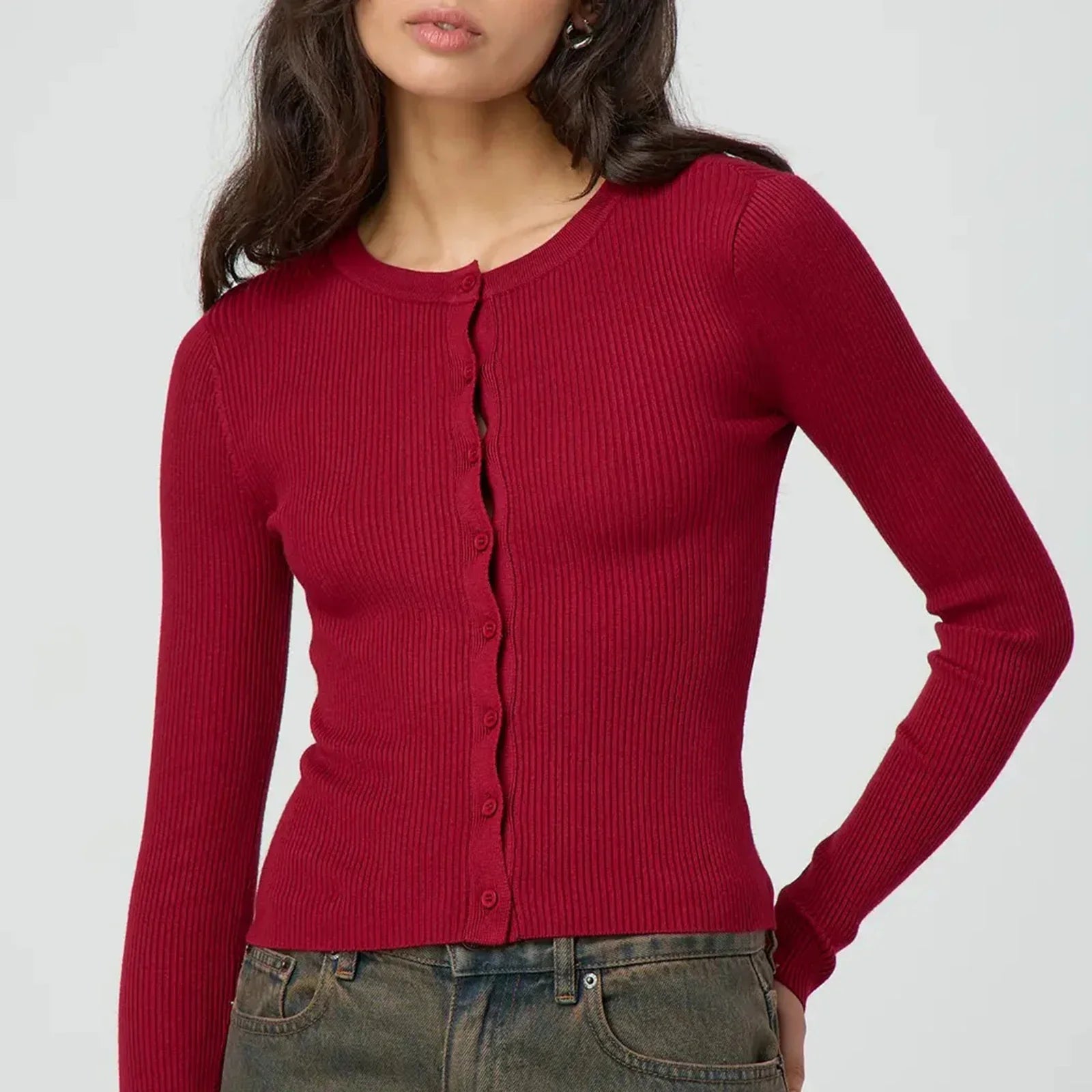 Women Cardigans Sweater - Maroon / M