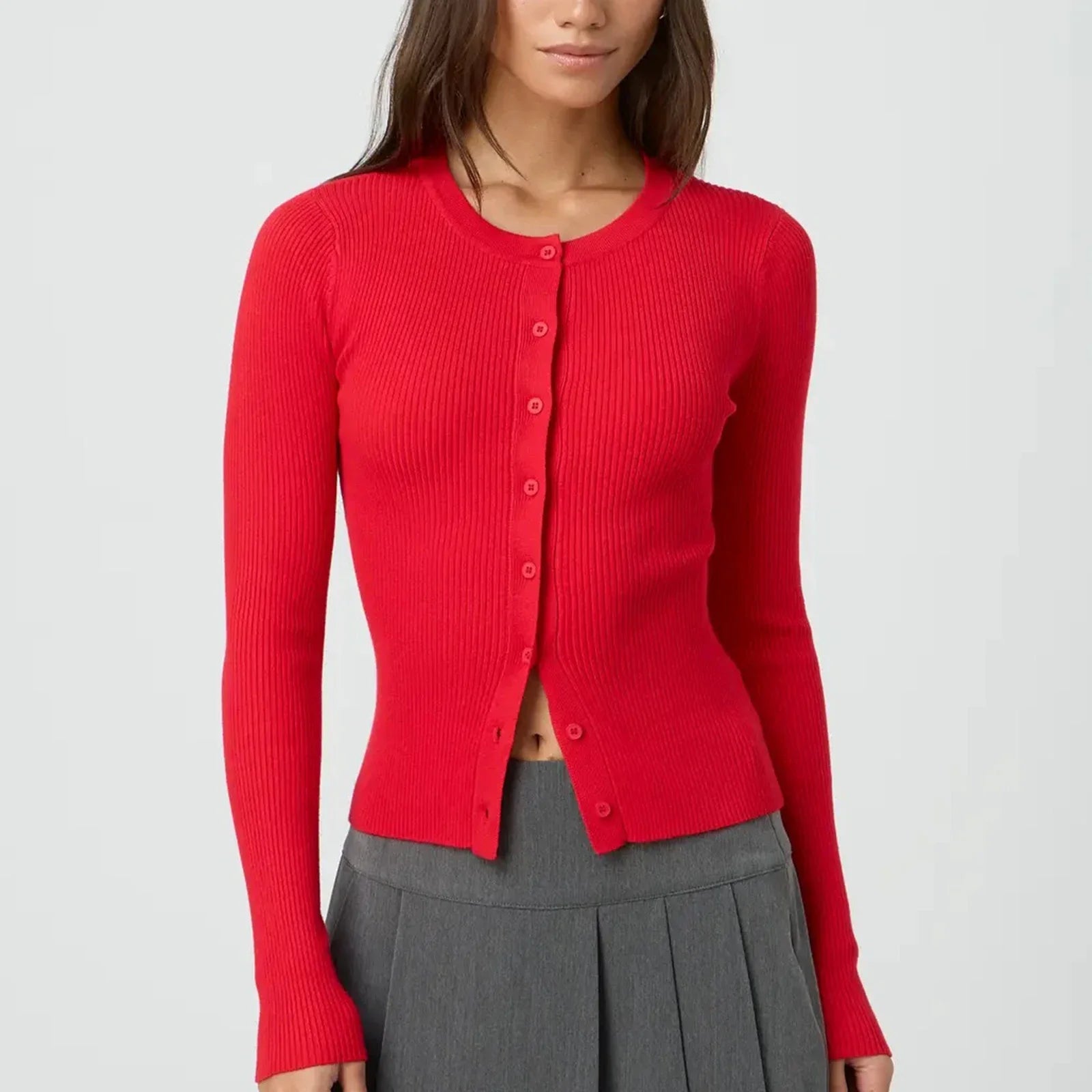 Women Cardigans Sweater - Red / L