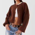 Women Casual Loose O-neck Single Breasted Long Sleeve Sweaters