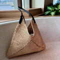 Women Casual Travel Handbag PU Leather Simple Straw Bag