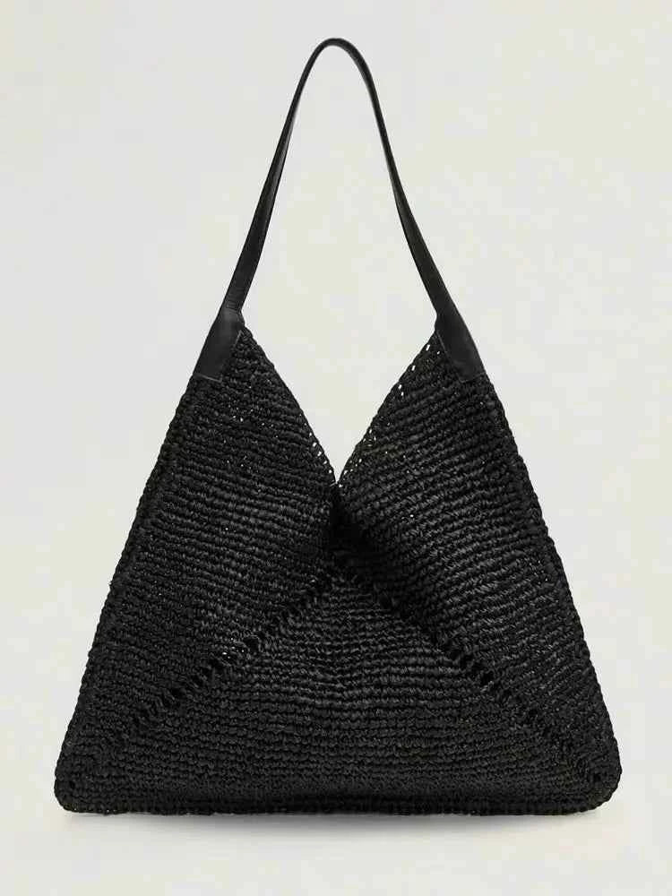 Women Casual Travel Handbag PU Leather Simple Straw Bag