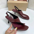 Women Chunky Leather High Heel Sandals