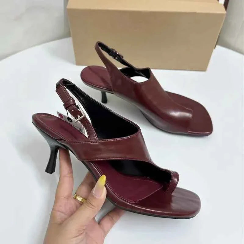 Women Chunky Leather High Heel Sandals