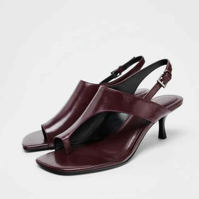 Women Chunky Leather High Heel Sandals