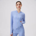 Women Cool Feeling Long Sleeve Fitness Workout Hooded Top - blue / S