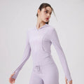 Women Cool Feeling Long Sleeve Fitness Workout Hooded Top - light purple / S