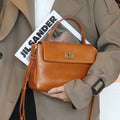 Women Cowhide Genuine Leather Tote Bag - Brown / 23x9x17cm
