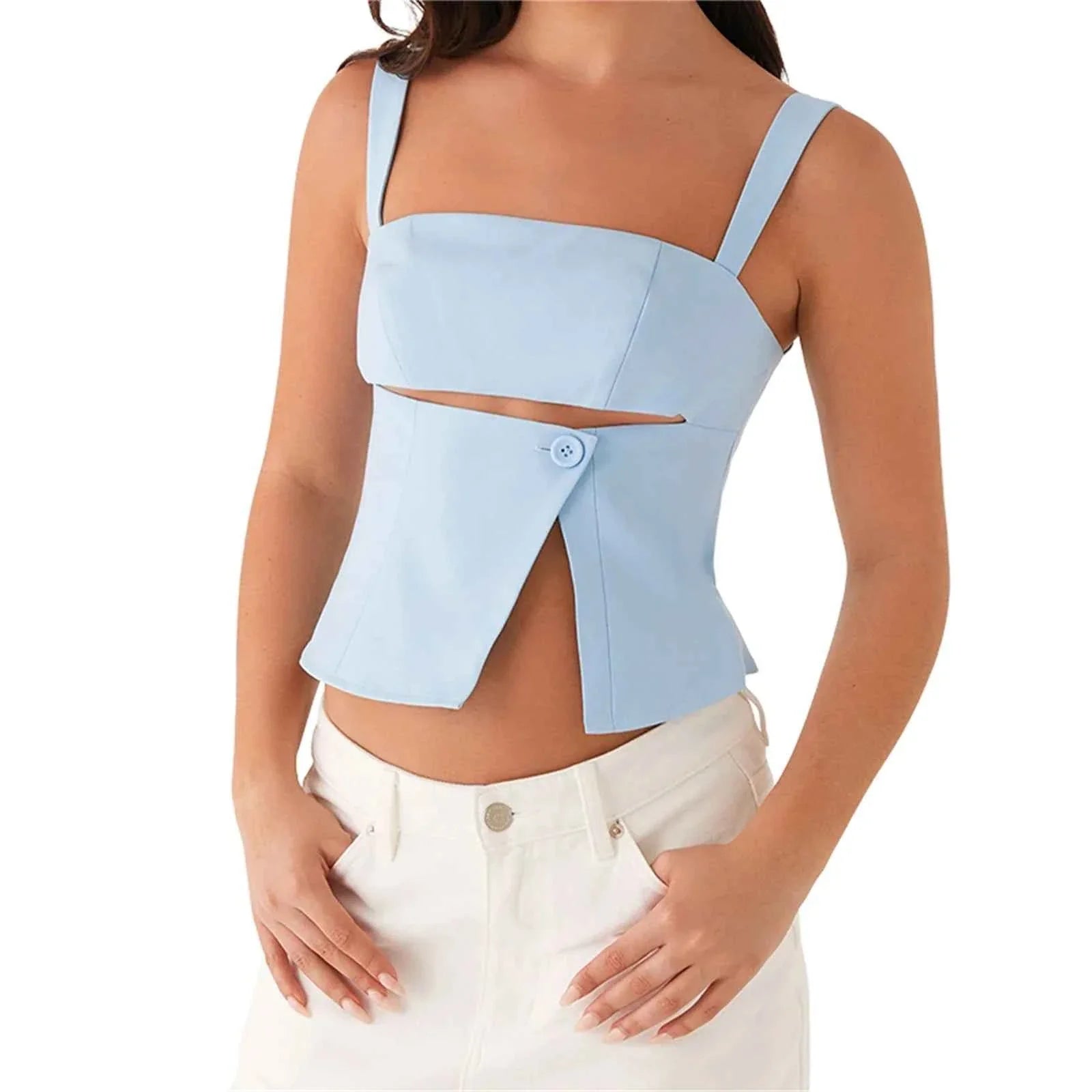 Women Crop Top Split Hem Cutout Backless Tank Top