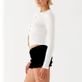 Women Crop Top Summer Knit Ribbed Button Front Long Sleeve