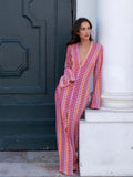 Women Deep V Neck Casual Bohemian Maxi Dress