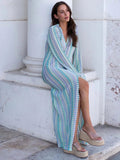 Women Deep V Neck Casual Bohemian Maxi Dress