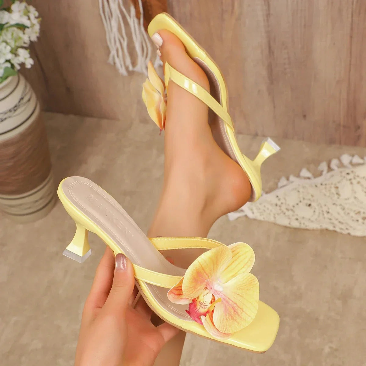Women Elegant High Heels Sandals - Yellow / 35