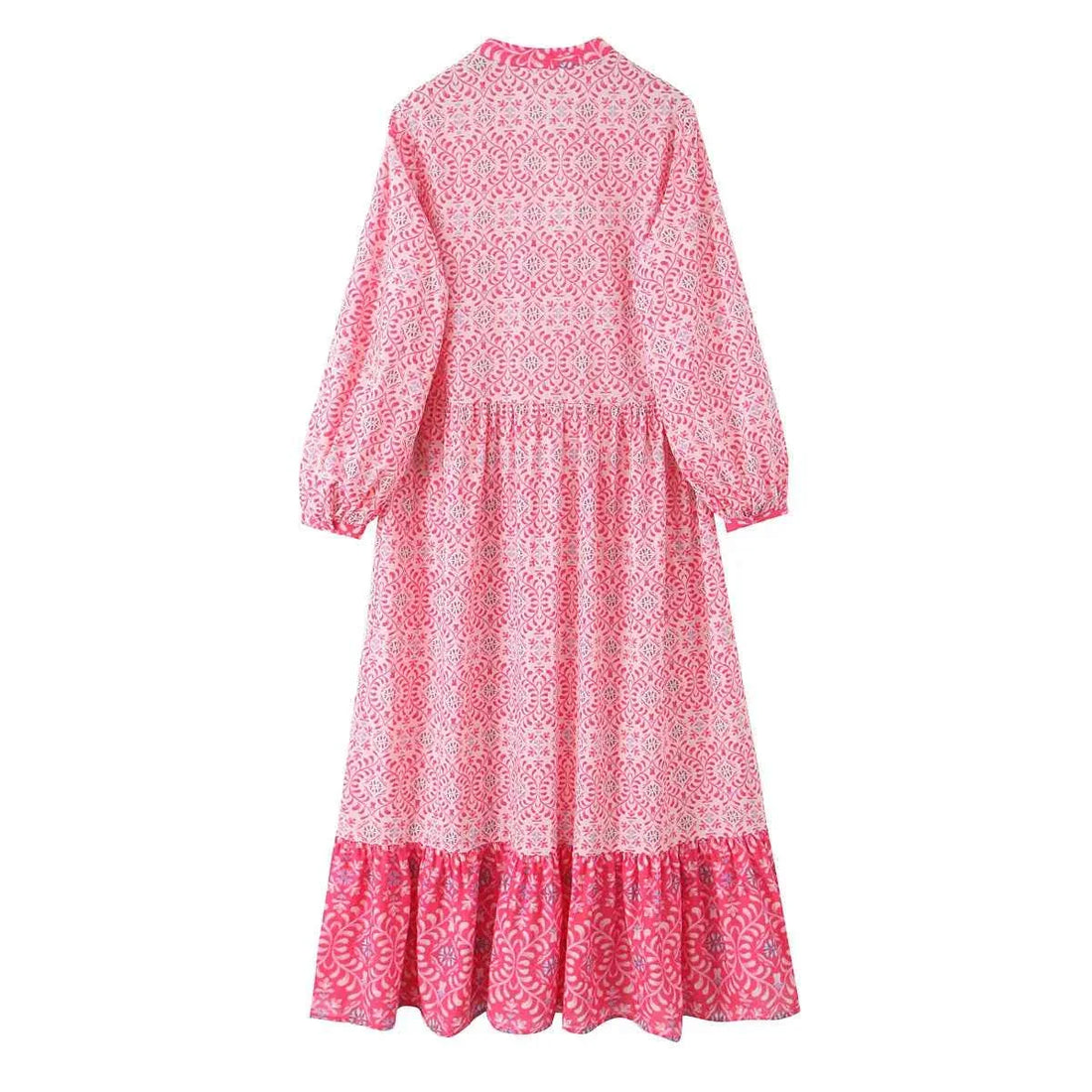 Women Elegant V Neck Floral Print Casual Shirt Midi Dress - MOMO DS9080 / L