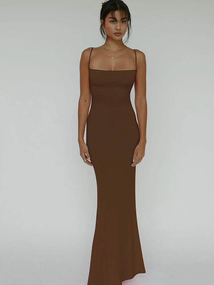Women Evening Long Dress - Brown / XXS