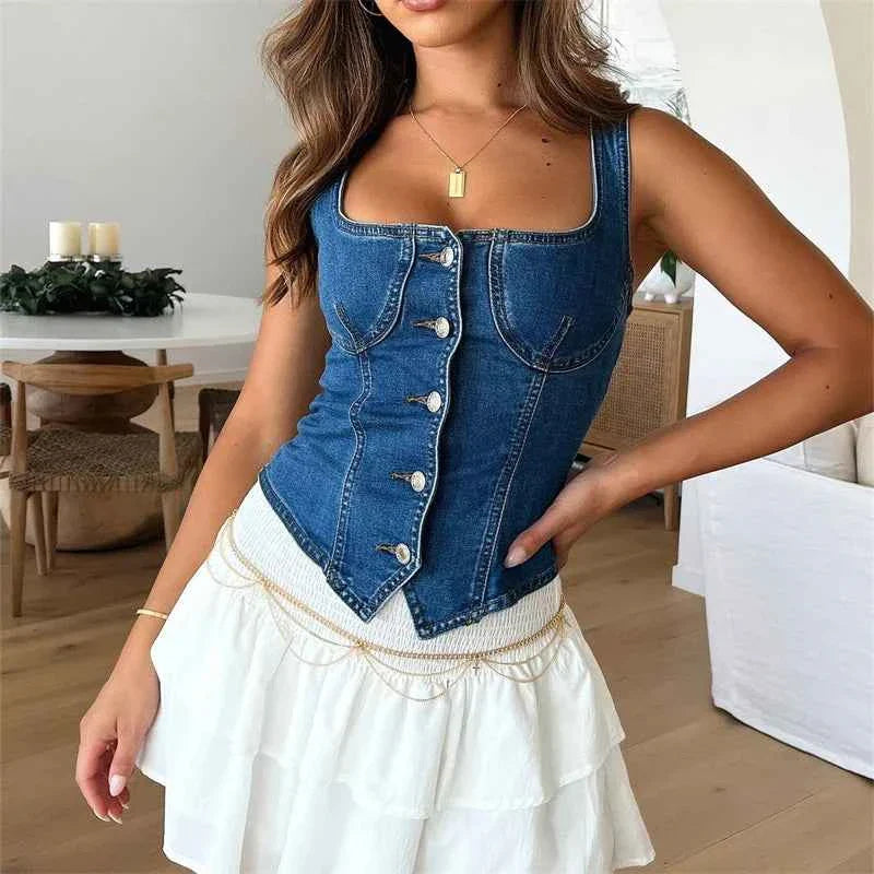 Women Fashion Denim Tank Top - Blue / S