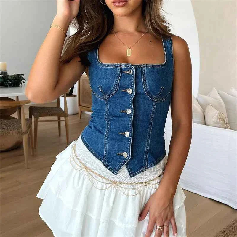 Women Fashion Denim Tank Top