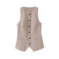 Women Fashion Fitted Round Neck Waistcoat And Mid Waist Pleated Skort - top / L