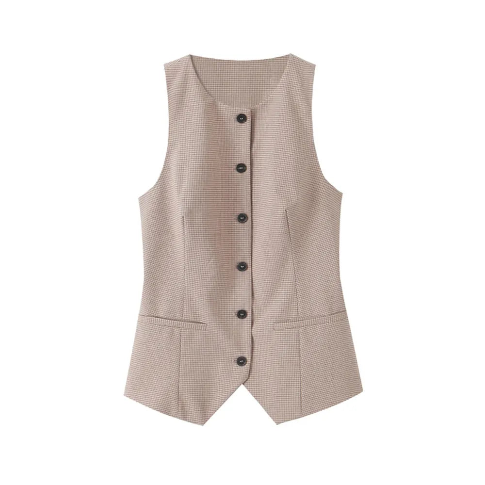Women Fashion Fitted Round Neck Waistcoat And Mid Waist Pleated Skort - top / L