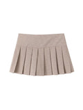 Women Fashion Fitted Round Neck Waistcoat And Mid Waist Pleated Skort