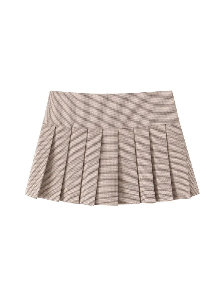 Women Fashion Fitted Round Neck Waistcoat And Mid Waist Pleated Skort