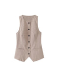 Women Fashion Fitted Round Neck Waistcoat And Mid Waist Pleated Skort