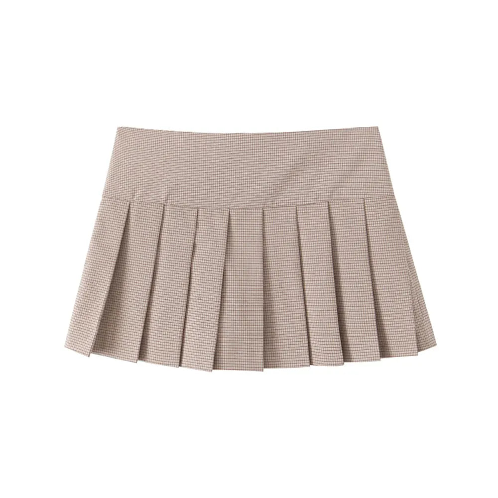 Women Fashion Fitted Round Neck Waistcoat And Mid Waist Pleated Skort - skort / L