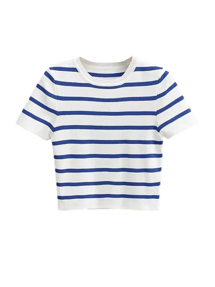 Women Fashion Striped Basic Cropped Knit Sweater