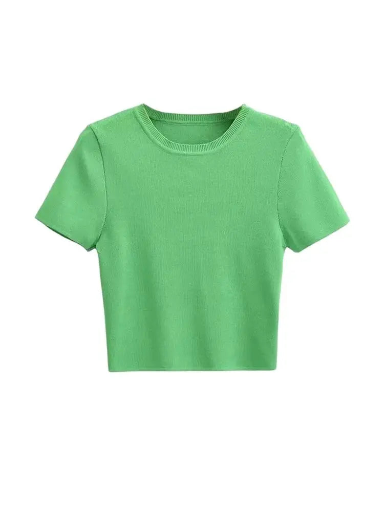 Women Fashion Striped Basic Cropped Knit Sweater