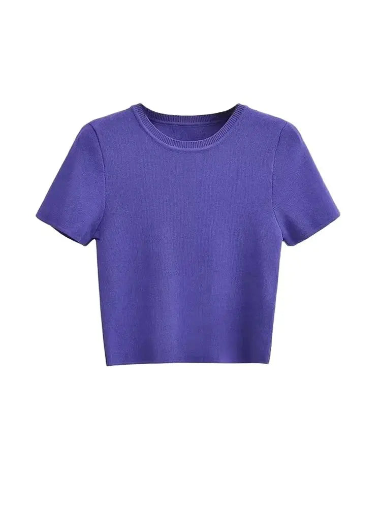 Women Fashion Striped Basic Cropped Knit Sweater